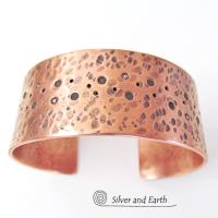 Copper Cuff Bracelet with Earthy Organic Texture - Mens or Ladies Bracelet