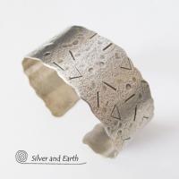 Modern Sterling Silver Cuff Bracelet with Unique Texture - Silver Jewelry
