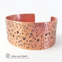 Copper Cuff Bracelet with Earthy Organic Texture - Mens or Ladies Bracelet