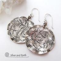 Round Textured Sterling Silver Earrings - Handmade Modern Silver Jewelry