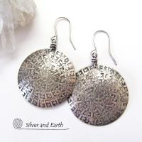 Big Bold Sterling Silver Earrings with Unique Texture - Solid Silver Jewelry