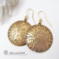 Big Bold Gold Brass Dangle Earrings - Unique Handmade Metal Jewelry