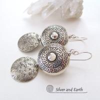 Sterling Silver Earrings Dangle Earrings with Greek Key Motif - Exotic Jewelry