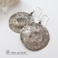 Hammered Sterling Silver Moon Earrings - Organic Earthy Silver Jewelry