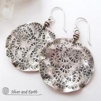 Round Textured Sterling Silver Earrings - Handmade Modern Silver Jewelry