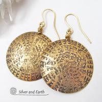 Big Bold Gold Brass Dangle Earrings - Unique Handmade Metal Jewelry