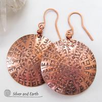 Big Bold Copper Earrings with Unique Texture - Handmade Solid Copper Jewelry