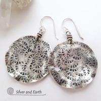 Round Textured Sterling Silver Earrings - Handmade Modern Silver Jewelry