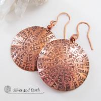 Big Bold Copper Earrings with Unique Texture - Handmade Solid Copper Jewelry