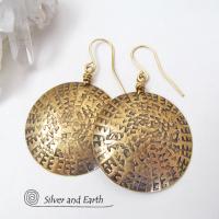 Big Bold Gold Brass Dangle Earrings - Unique Handmade Metal Jewelry