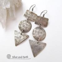 Modern Sterling Silver Dangle Earrings - Geometric Modern Silver Jewelry