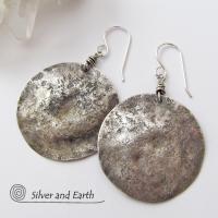 Hammered Sterling Silver Moon Earrings - Organic Earthy Silver Jewelry