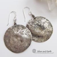Hammered Sterling Silver Moon Earrings - Organic Earthy Silver Jewelry