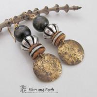 Gold Brass Earrings with African Beads - Boho Chic Tribal Jewelry