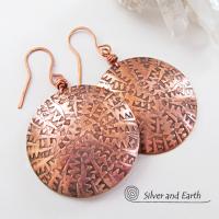 Big Bold Copper Earrings with Unique Texture - Handmade Solid Copper Jewelry