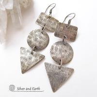 Modern Sterling Silver Dangle Earrings - Geometric Modern Silver Jewelry