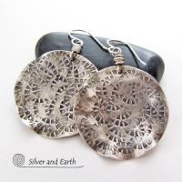 Round Textured Sterling Silver Earrings - Handmade Modern Silver Jewelry