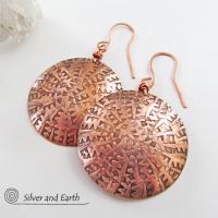 Big Bold Copper Earrings with Unique Texture - Handmade Solid Copper Jewelry