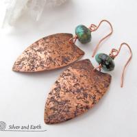 Copper Tribal Shield Earrings with Natural Turquoise - African Inspired Jewelry