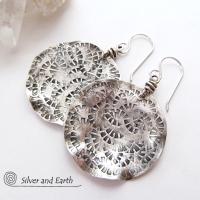 Round Textured Sterling Silver Earrings - Handmade Modern Silver Jewelry