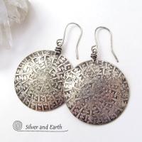 Big Bold Sterling Silver Earrings with Unique Texture - Solid Silver Jewelry