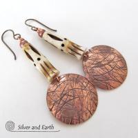 African Tribal Earrings with Copper Dangles & African Carved Bone