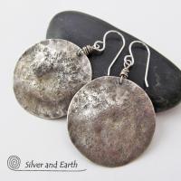 Hammered Sterling Silver Moon Earrings - Organic Earthy Silver Jewelry