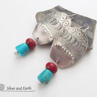 Sterling Silver Earrings with Sleeping Beauty Turquoise & Red Coral
