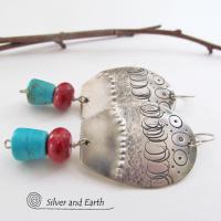 Sterling Silver Earrings with Sleeping Beauty Turquoise & Red Coral