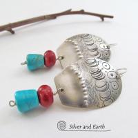 Sterling Silver Earrings with Sleeping Beauty Turquoise & Red Coral
