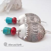 Sterling Silver Earrings with Sleeping Beauty Turquoise & Red Coral