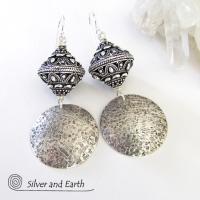 Sterling Silver Earrings with Big Ornate Bali Beads - Bali Style Jewelry