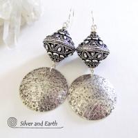 Sterling Silver Earrings with Big Ornate Bali Beads - Bali Style Jewelry