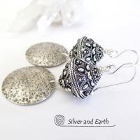 Sterling Silver Earrings with Big Ornate Bali Beads - Bali Style Jewelry