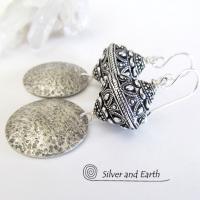 Sterling Silver Earrings with Big Ornate Bali Beads - Bali Style Jewelry