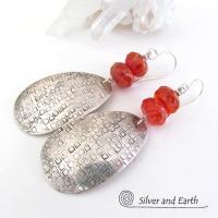 Sterling Silver Earrings with Faceted Fire Agate Gemstones