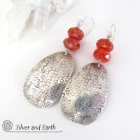 Sterling Silver Earrings with Faceted Fire Agate Gemstones