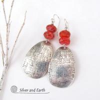 Sterling Silver Earrings with Faceted Fire Agate Gemstones