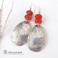 Sterling Silver Earrings with Faceted Fire Agate Gemstones