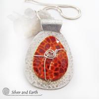 Sterling Silver Necklace with Faceted Orange Gemstone - One of a Kind Jewelry