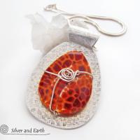 Sterling Silver Necklace with Faceted Orange Gemstone - One of a Kind Jewelry
