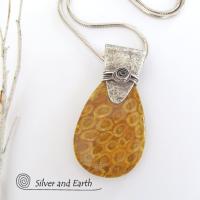 Fossil Coral Sterling Silver Necklace - Natural Fossil Jewelry