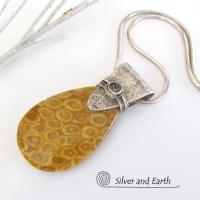 Fossil Coral Sterling Silver Necklace - Natural Fossil Jewelry