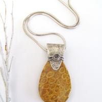 Fossil Coral Sterling Silver Necklace - Natural Fossil Jewelry