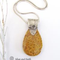 Fossil Coral Sterling Silver Necklace - Natural Fossil Jewelry