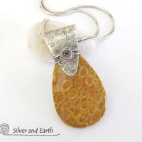 Fossil Coral Sterling Silver Necklace - Natural Fossil Jewelry