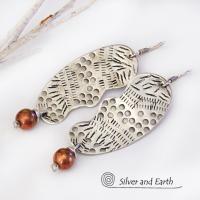 Unique Funky Textured Sterling Silver Earrings - Contemporary Modern Jewelry