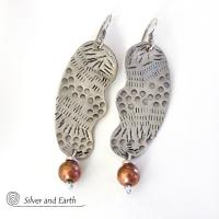 Unique Funky Textured Sterling Silver Earrings - Contemporary Modern Jewelry