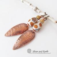 African Tribal Copper Earrings with Etched Agate Stones - African Style Jewelry