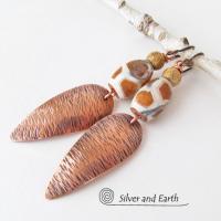 African Tribal Copper Earrings with Etched Agate Stones - African Style Jewelry